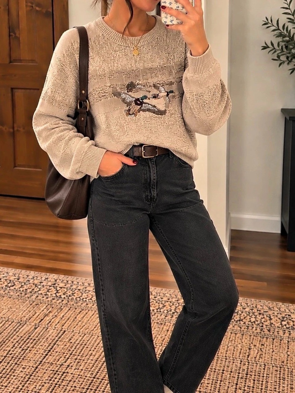 Shenandoah Mallard Duck Textured Knit Sweater Vintage Outdoorsy Grandpa Style